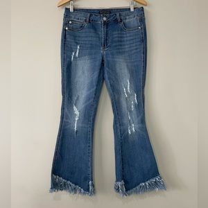 Hem & Thread flare fray hem distressed high waist jeans